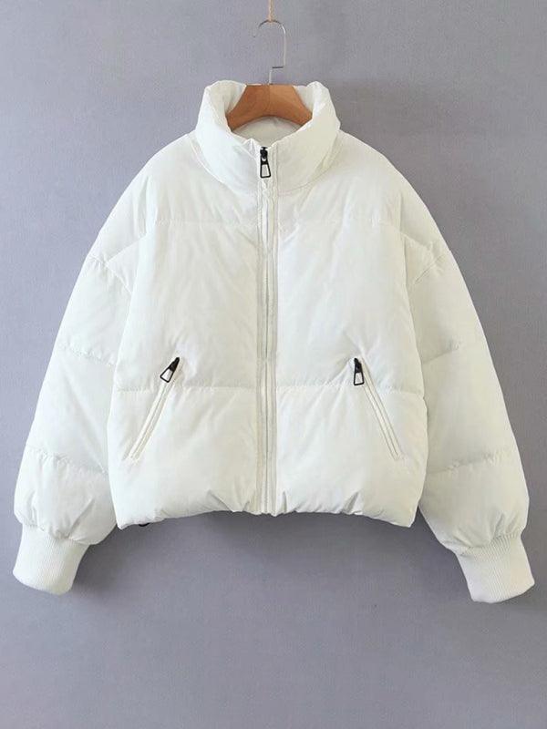 Women Casual Stand Collar Puffer Jacket-Puffer Jacket-LeStyleParfait