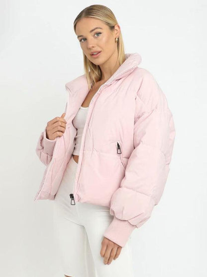 Women Casual Stand Collar Puffer Jacket-Puffer Jacket-LeStyleParfait