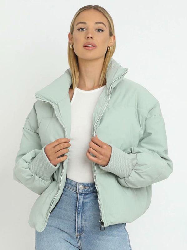 Women Casual Stand Collar Puffer Jacket-Puffer Jacket-LeStyleParfait