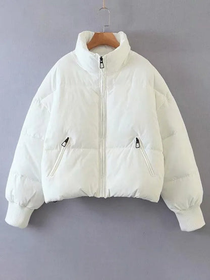 Women Casual Stand Collar Puffer Jacket - Puffer Jacket - LeStyleParfait