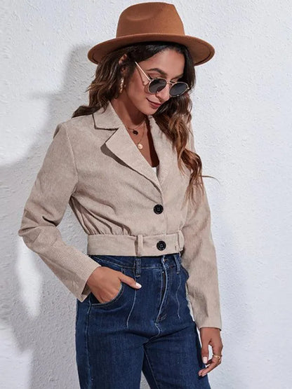 Women Corduroy Crop Jacket - Crop Jacket - LeStyleParfait