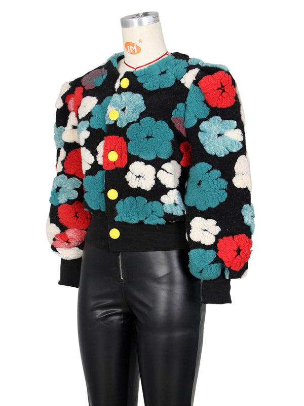 Women Embroidered Flower Short Jacket-Crop Jacket-LeStyleParfait