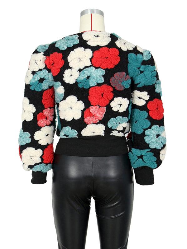 Women Embroidered Flower Short Jacket-Crop Jacket-LeStyleParfait