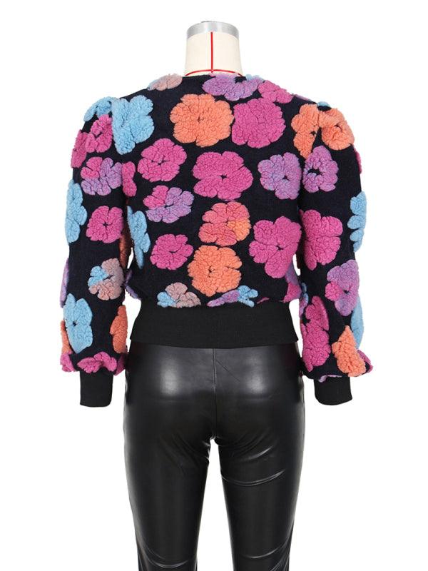 Women Embroidered Flower Short Jacket-Crop Jacket-LeStyleParfait