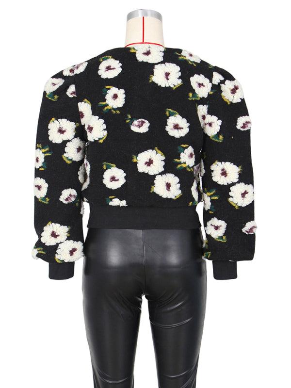 Women Embroidered Flower Short Jacket-Crop Jacket-LeStyleParfait