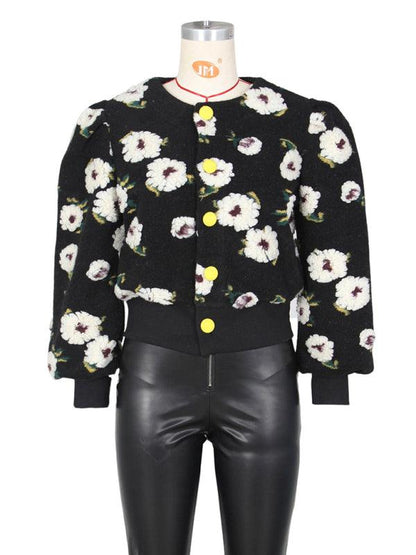 Women Embroidered Flower Short Jacket-Crop Jacket-LeStyleParfait