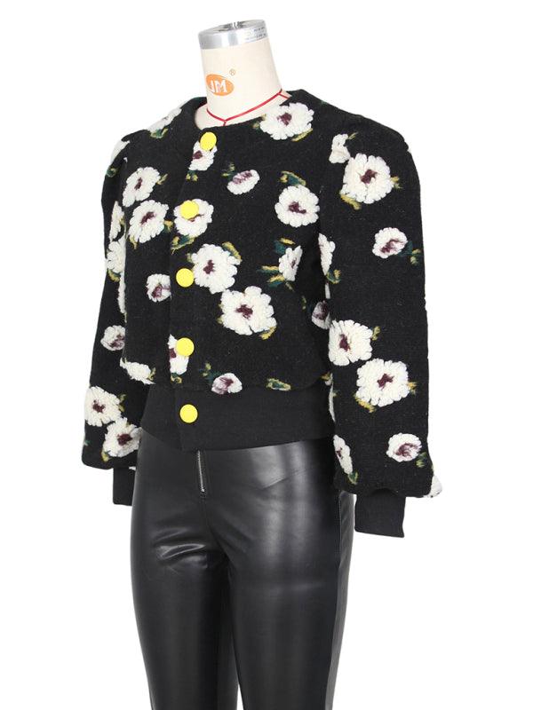 Women Embroidered Flower Short Jacket-Crop Jacket-LeStyleParfait