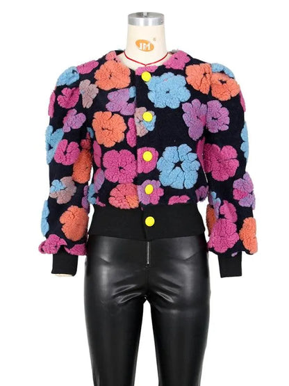 Women Embroidered Flower Short Jacket - Crop Jacket - LeStyleParfait