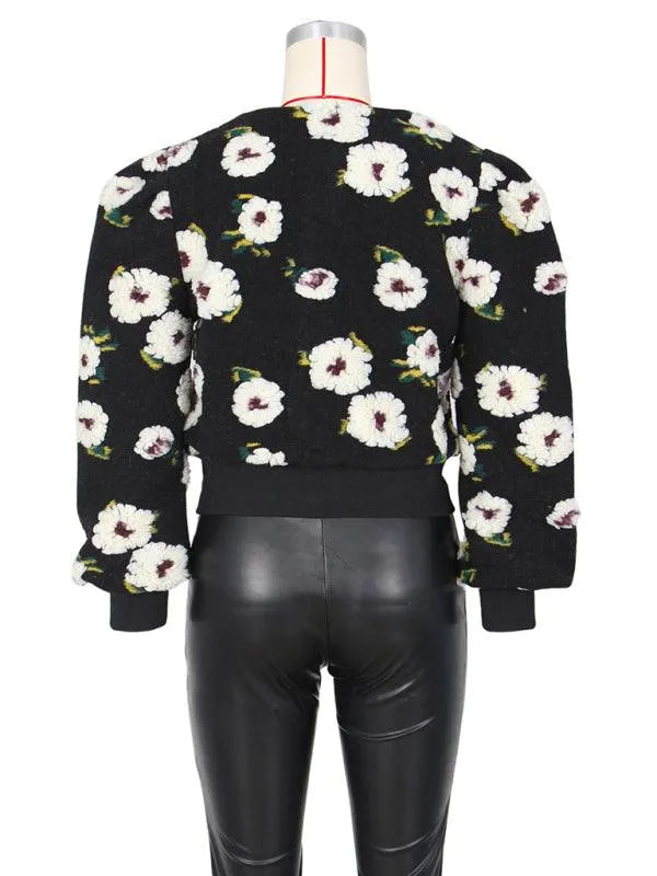 Women Embroidered Flower Short Jacket - Crop Jacket - LeStyleParfait