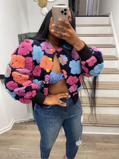 Women Embroidered Flower Short Jacket - Crop Jacket - LeStyleParfait