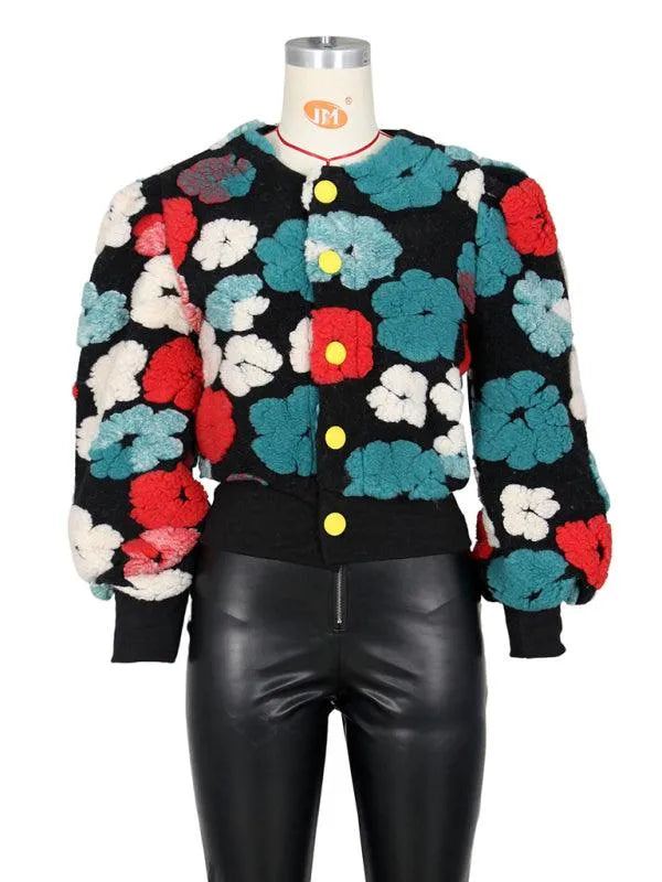 Women Embroidered Flower Short Jacket - Crop Jacket - LeStyleParfait