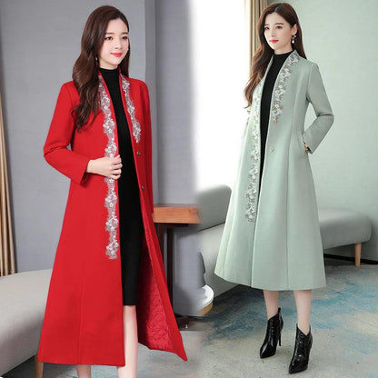 Women Embroidered Woolen Overcoat-women-coat-LeStyleParfait