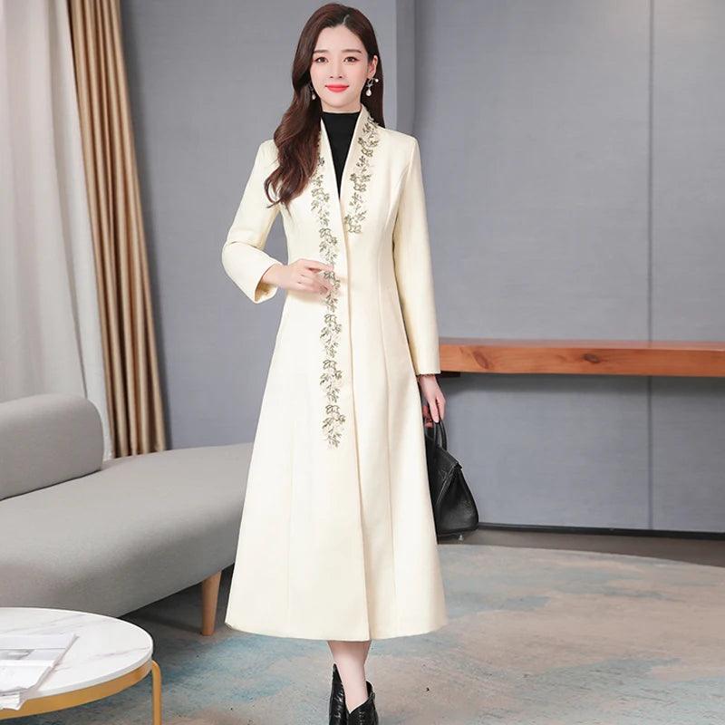 Women Embroidered Woolen Overcoat-women-coat-LeStyleParfait