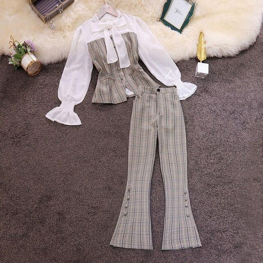 Women Flared Plaid Pantsuit - Pantsuit - LeStyleParfait