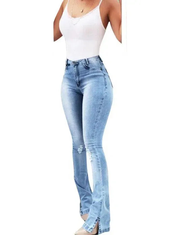 Women Jeans - High Waist Slit Flared Jeans - Women Jeans - LeStyleParfait