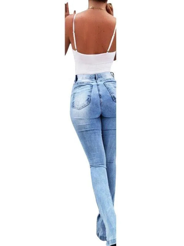 Women Jeans - High Waist Slit Flared Jeans - Women Jeans - LeStyleParfait