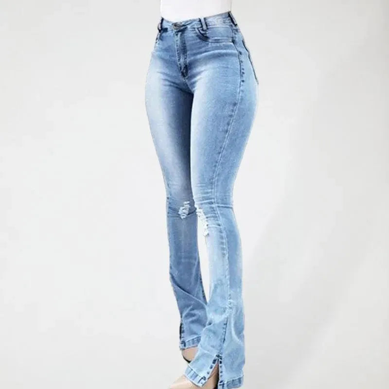 Women Jeans - High Waist Slit Flared Jeans - Women Jeans - LeStyleParfait