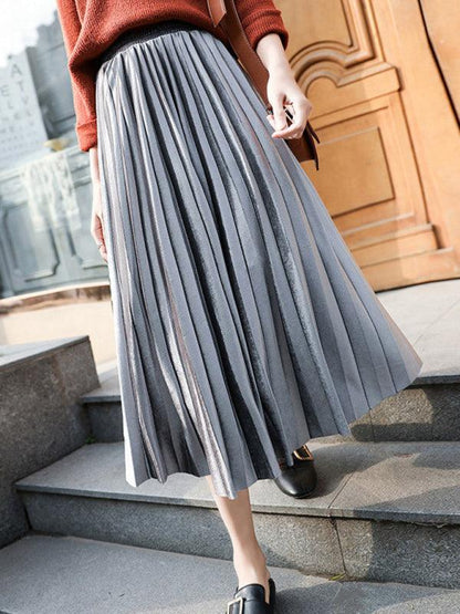 Women Pleated Plisse Skirt With Wide Hem - Pleated Plisse Skirt - LeStyleParfait