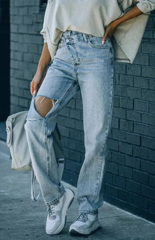 Women Ripped Jeans - Irregular Waist - Women Jeans - LeStyleParfait