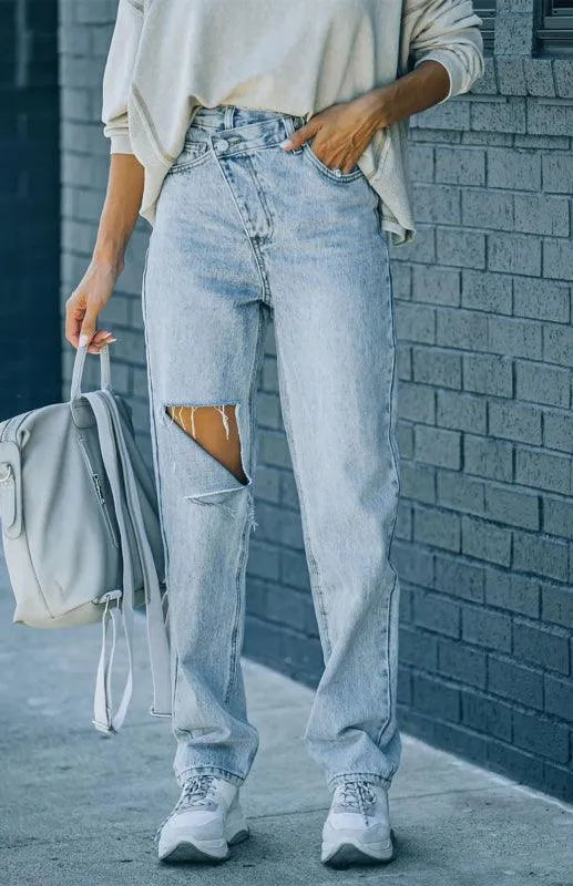 Women Ripped Jeans - Irregular Waist - Women Jeans - LeStyleParfait