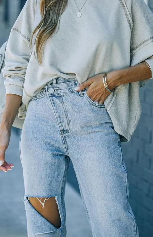 Women Ripped Jeans - Irregular Waist - Women Jeans - LeStyleParfait