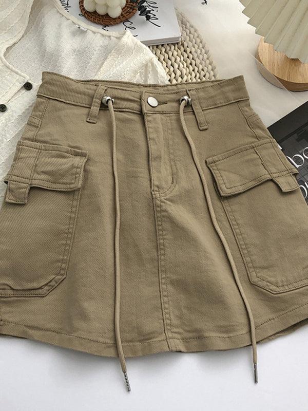 Women's Drawstring Denim Fly Cargo Skirt - Fly Cargo Skirt - LeStyleParfait