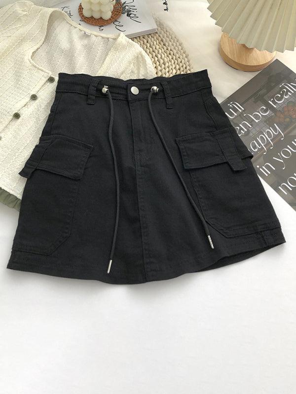 Women's Drawstring Denim Fly Cargo Skirt - Fly Cargo Skirt - LeStyleParfait