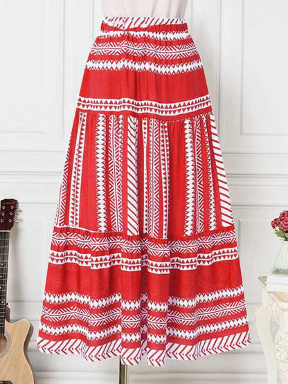 Women's Ethnic Style Irregular Stripe Printed Skirt - - LeStyleParfait