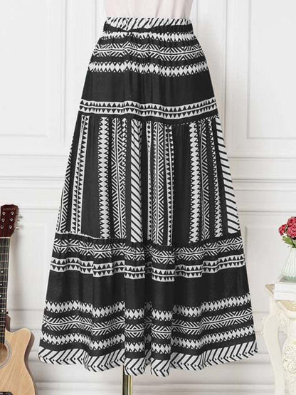 Women's Ethnic Style Irregular Stripe Printed Skirt - - LeStyleParfait