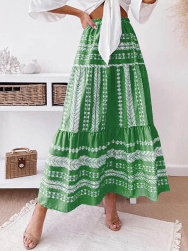 Women's Ethnic Style Irregular Stripe Printed Skirt - - LeStyleParfait