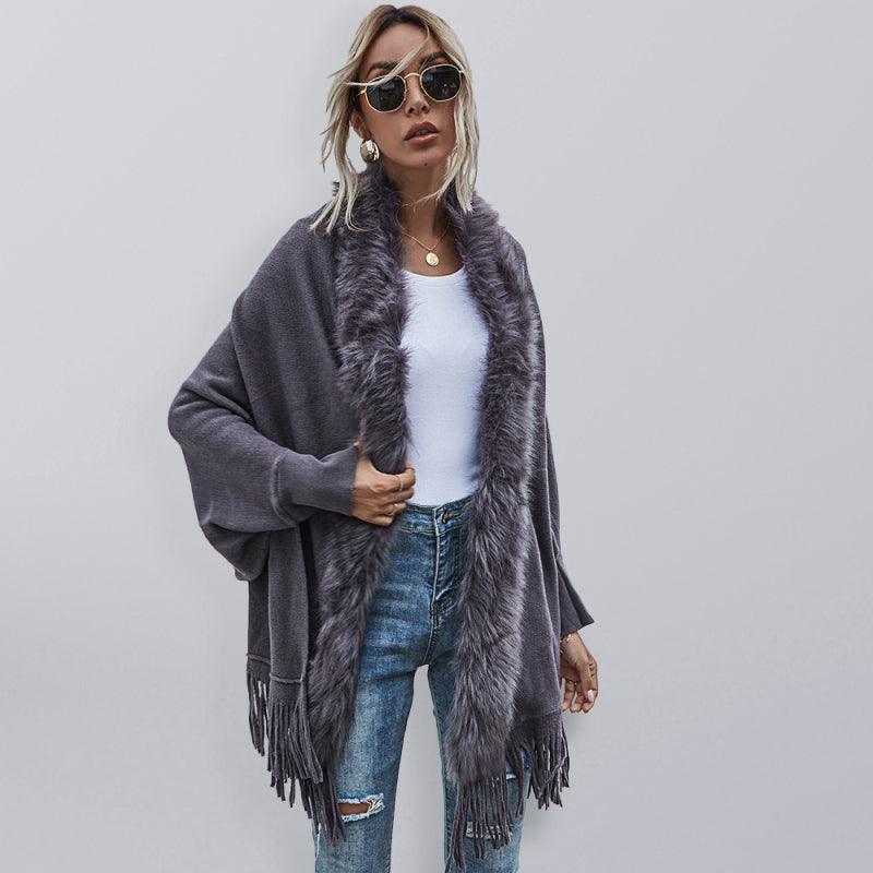 Women's Fur Collar Shawl Wool Coat - Shawl Coat - LeStyleParfait