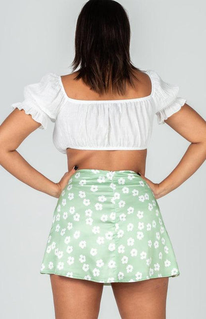 Women's High Waist Satin Printed A-Line Mini Skirt - A-Line Mini Skirt - LeStyleParfait