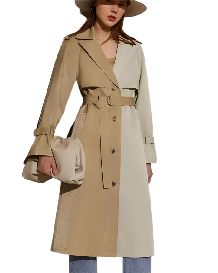 Women's Lapel Patchwork Trench Coat - Trench Coat - LeStyleParfait