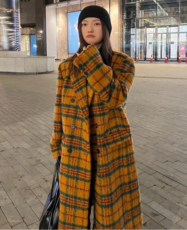 Women's Retro Plaid Trench Overcoat - Overcoat - LeStyleParfait