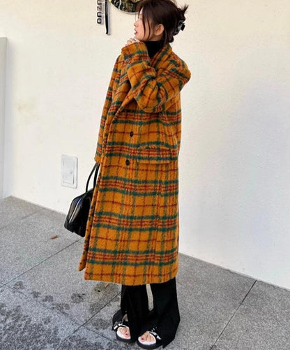 Women's Retro Plaid Trench Overcoat - Overcoat - LeStyleParfait