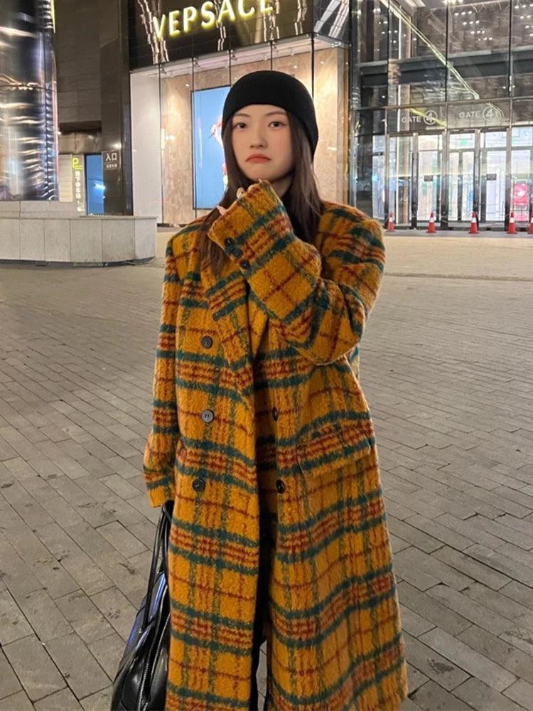 Women's Retro Plaid Trench Overcoat - Overcoat - LeStyleParfait