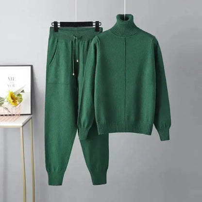 Women Turtleneck Harem Pants Sweater Set - Clothing Set - LeStyleParfait