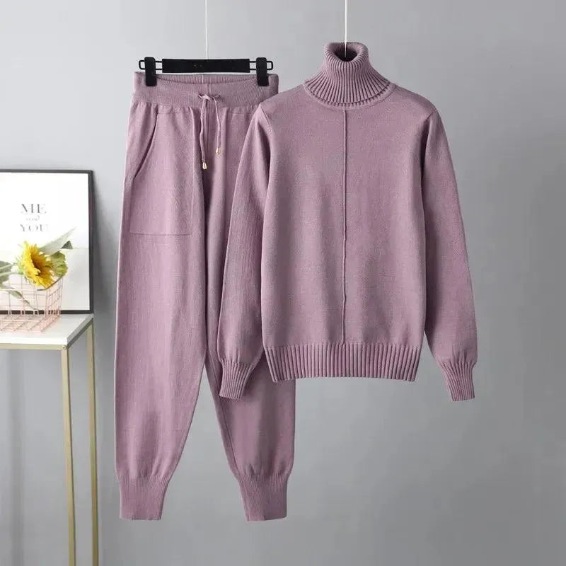 Women Turtleneck Harem Pants Sweater Set - Clothing Set - LeStyleParfait