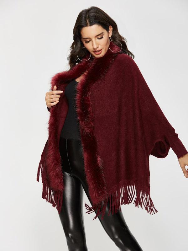 Women's Fur Collar Shawl Wool Coat-women-coat-LeStyleParfait