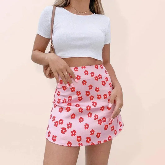 Women's High Waist Satin Printed A-Line Mini Skirt - A-Line Mini Skirt - LeStyleParfait