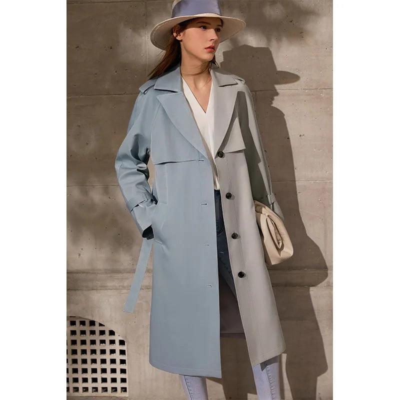 Women's Lapel Patchwork Trench Coat-women-coat-LeStyleParfait