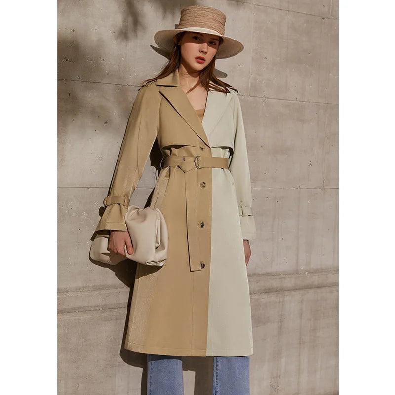 Women's Lapel Patchwork Trench Coat-women-coat-LeStyleParfait