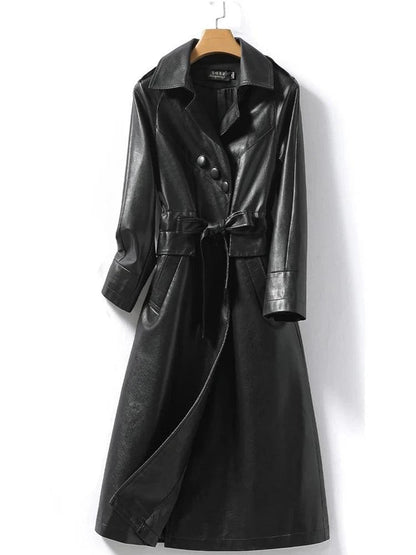 Women's Long Belted Leather Overcoat-women-coat-LeStyleParfait