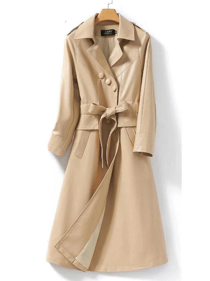 Women's Long Belted Leather Overcoat-women-coat-LeStyleParfait