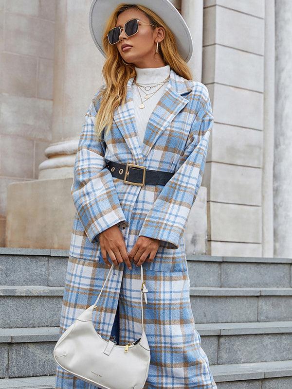 Women's Plaid Pocket Overcoat-women-coat-LeStyleParfait