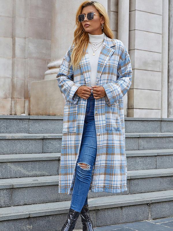 Women's Plaid Pocket Overcoat-women-coat-LeStyleParfait