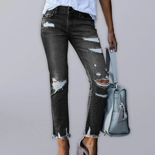 Women’s Ripped Straight Leg Jeans - Women Jeans - LeStyleParfait