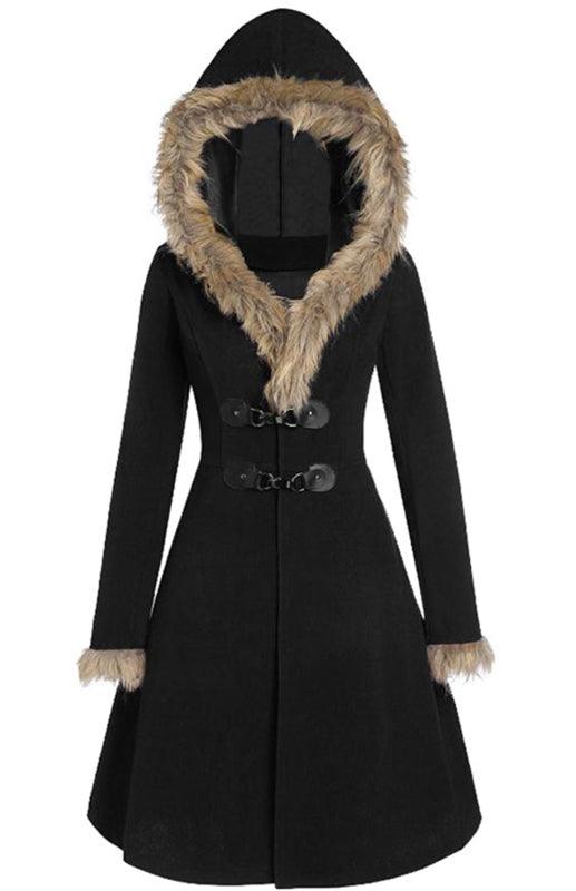 Women's Solid Color Fur Duffle Coat-women-coat-LeStyleParfait