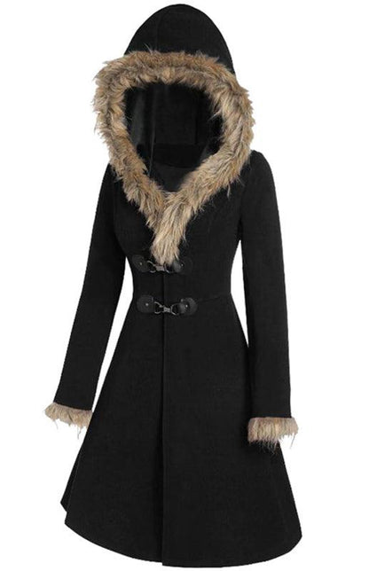 Women's Solid Color Fur Duffle Coat-women-coat-LeStyleParfait