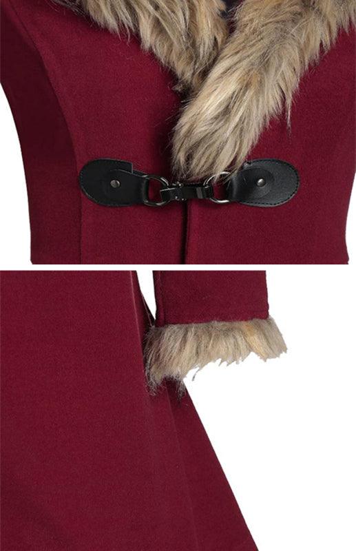 Women's Solid Color Fur Duffle Coat-women-coat-LeStyleParfait